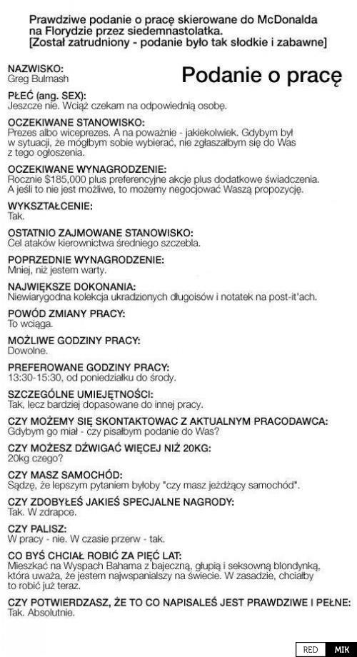 Podanie o pracę | Najlepsze Demotywatory, bardzo śmieszne obrazki